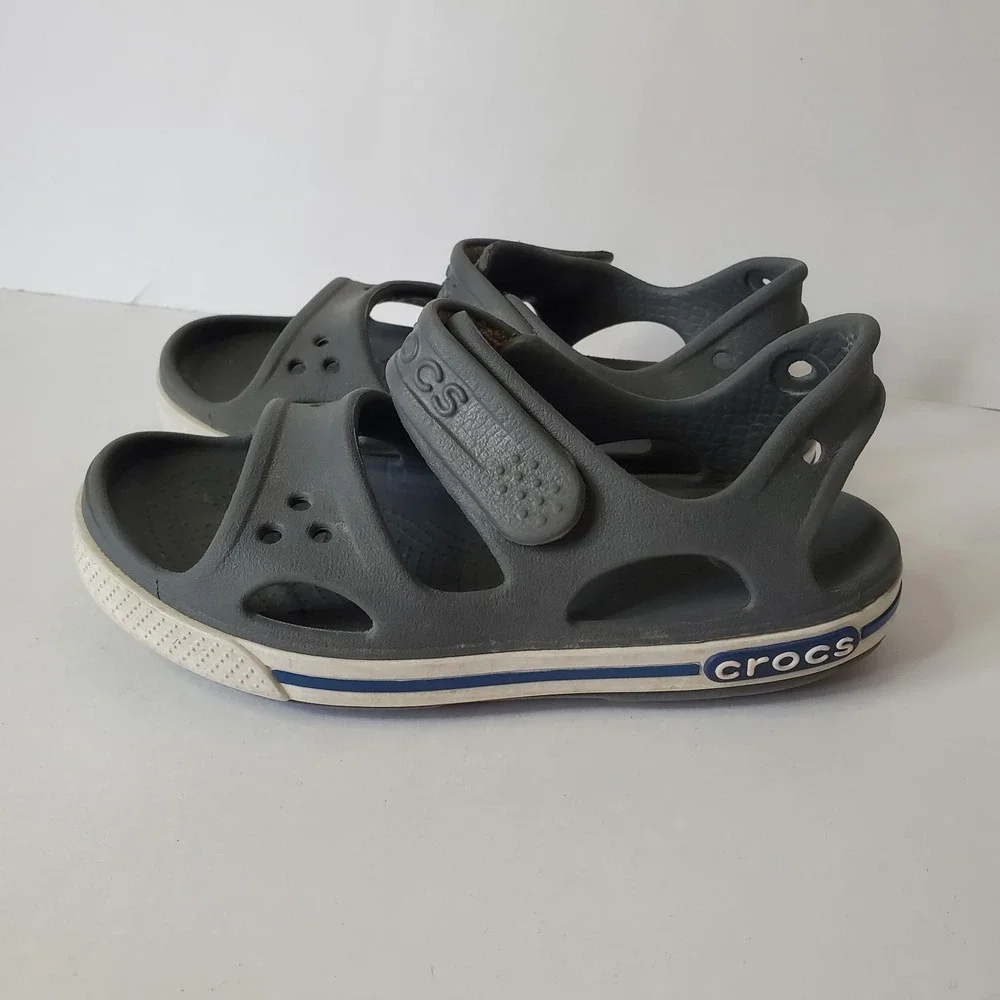 Crocs‎ Kids Crocband II Open Toe Sandal Shoes,Gray/White Size 13